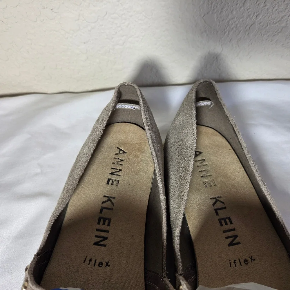 Anne Klein iFlex Suede Espadrille Flats Taupe Studded Slip On Shoes S1647